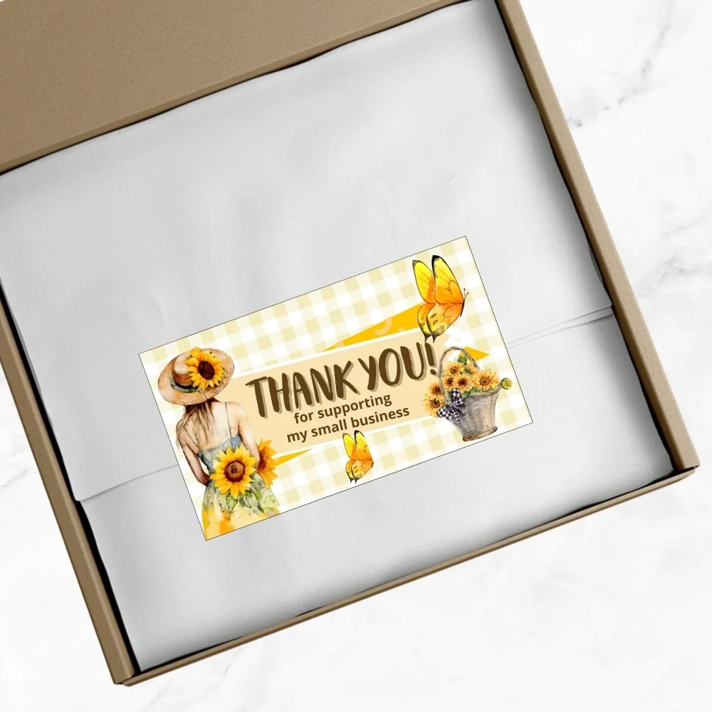60 Thank You Cards Small Business Packaging Inserts  Glossy Finish Sunflowers